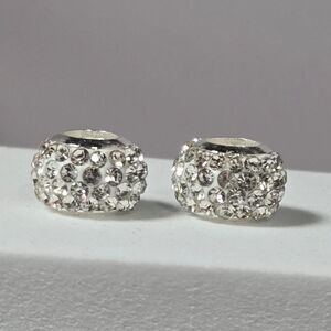 5pcs - Sparkly Silver Crystal Spacer Beads Pave Charm Bracelet Set DIY Jewelry